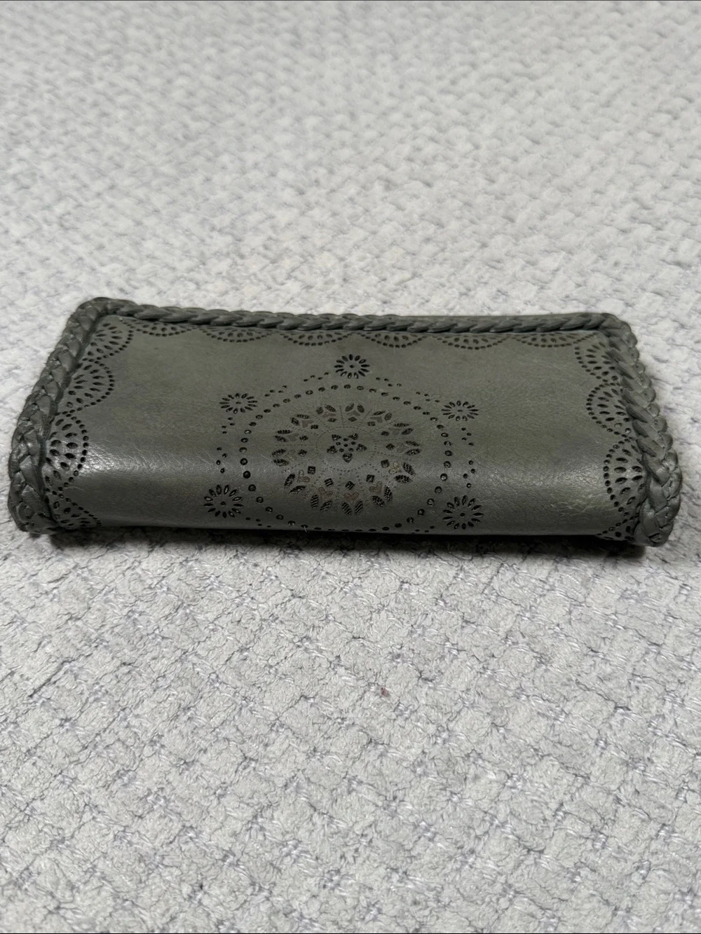 Vintage Leather Embellished Leather Wallet Green Mandala Braided